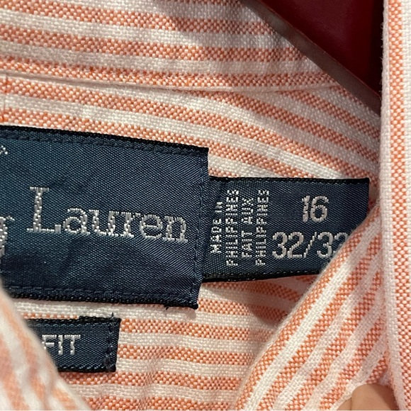 Ralph Lauren Men's Vintage Pink White Stripe Classic Fit Cotton Size 16 32/33 - Picture 7 of 9